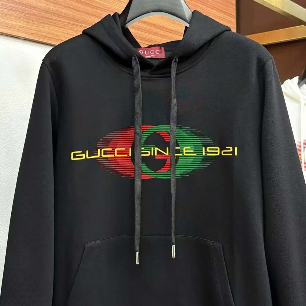 G*u*i men printed cotton jersey hooded sweatshirt-black