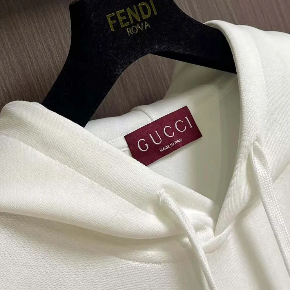 G*u*i men printed cotton jersey hooded sweatshirt-white
