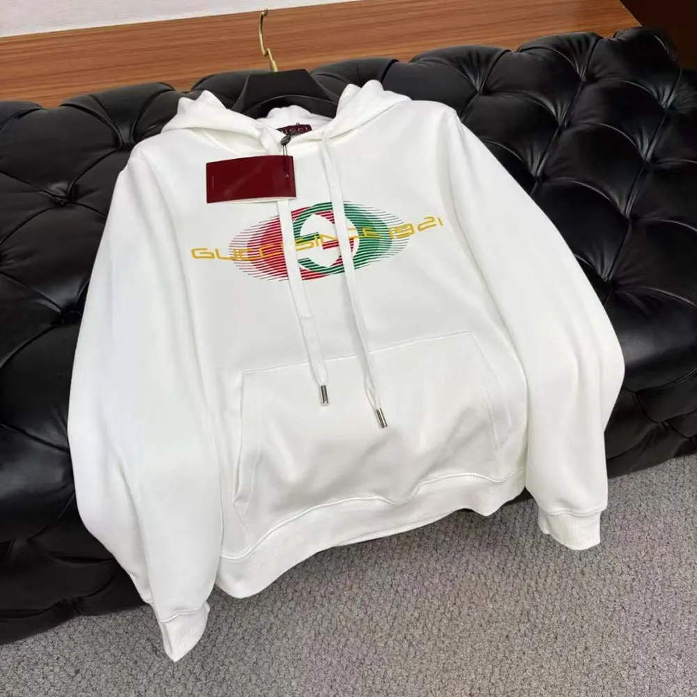 G*u*i men printed cotton jersey hooded sweatshirt-white