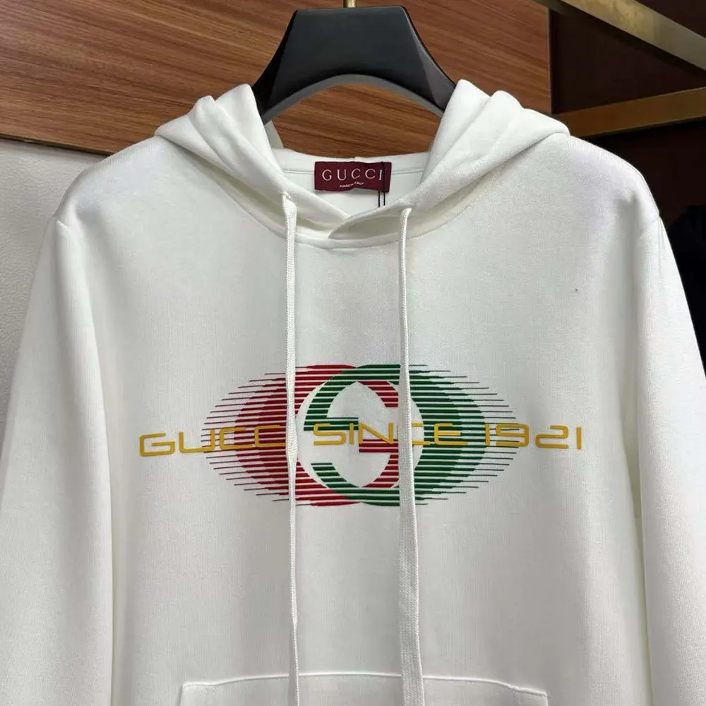 G*u*i men printed cotton jersey hooded sweatshirt-white
