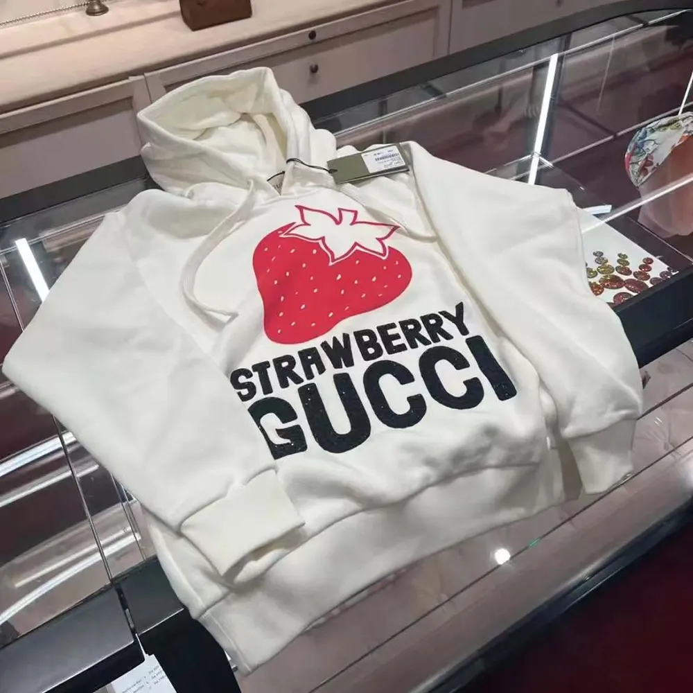 G*u*i men strawberry G*u*i cotton printed sweatshirt-white
