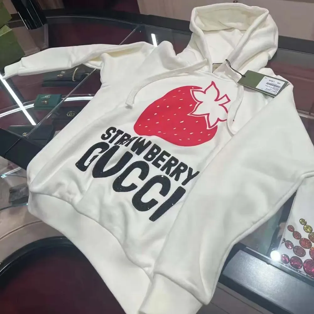 G*u*i men strawberry G*u*i cotton printed sweatshirt-white