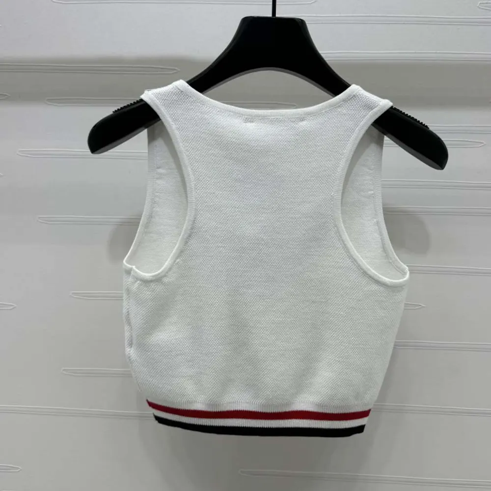 Dior Women Vibe Cropped Tank Top White Technical Mesh with Three-Tone Signature