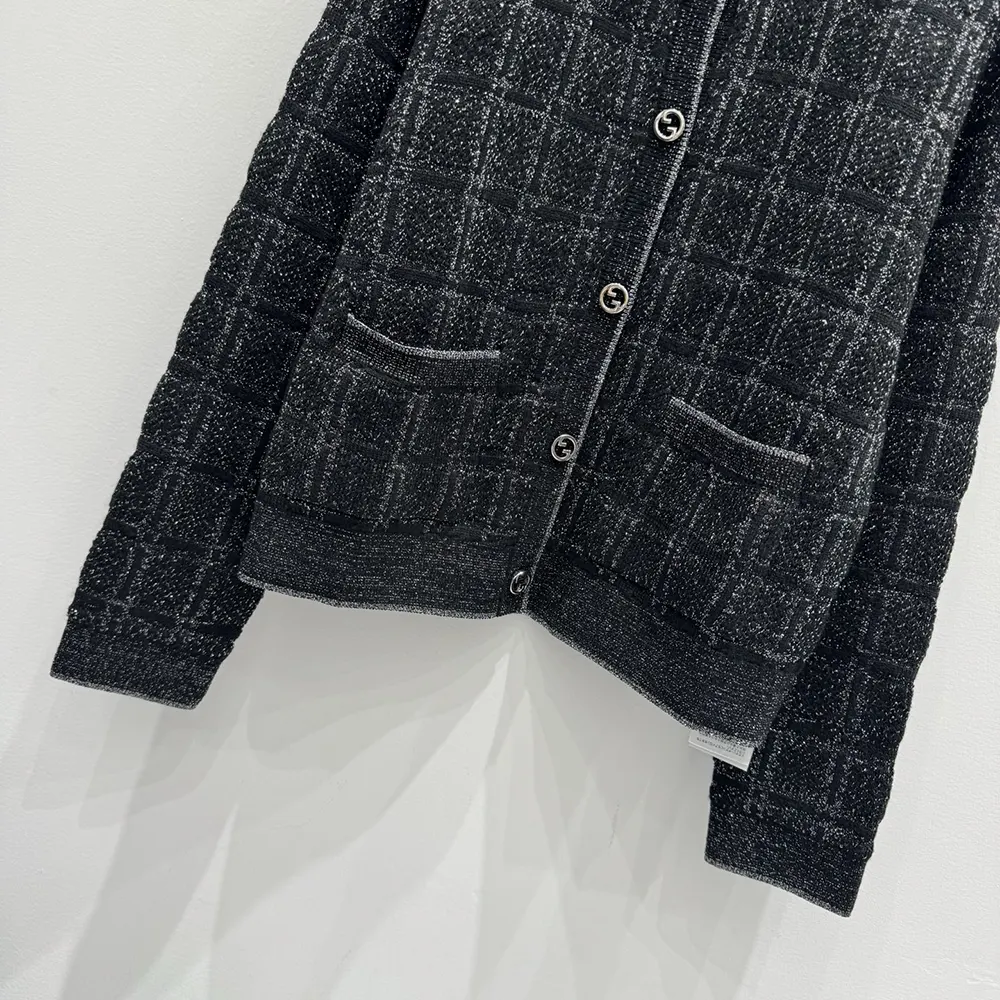 G*u*i women wool and lame check jacquard cardigan 805754xkedi1138