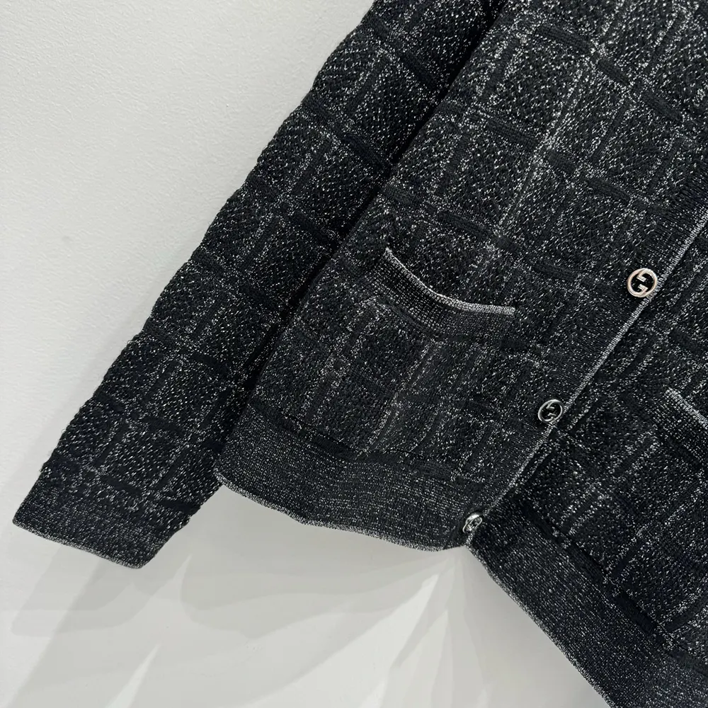G*u*i women wool and lame check jacquard cardigan 805754xkedi1138
