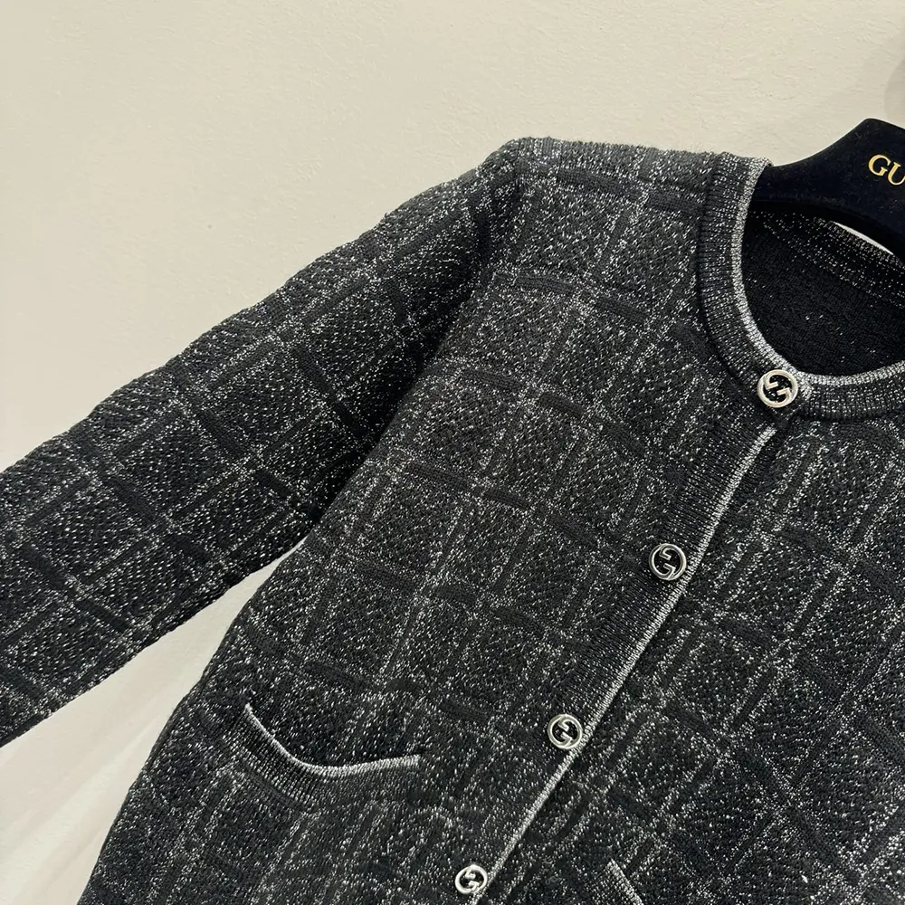 G*u*i women wool and lame check jacquard cardigan 805754xkedi1138