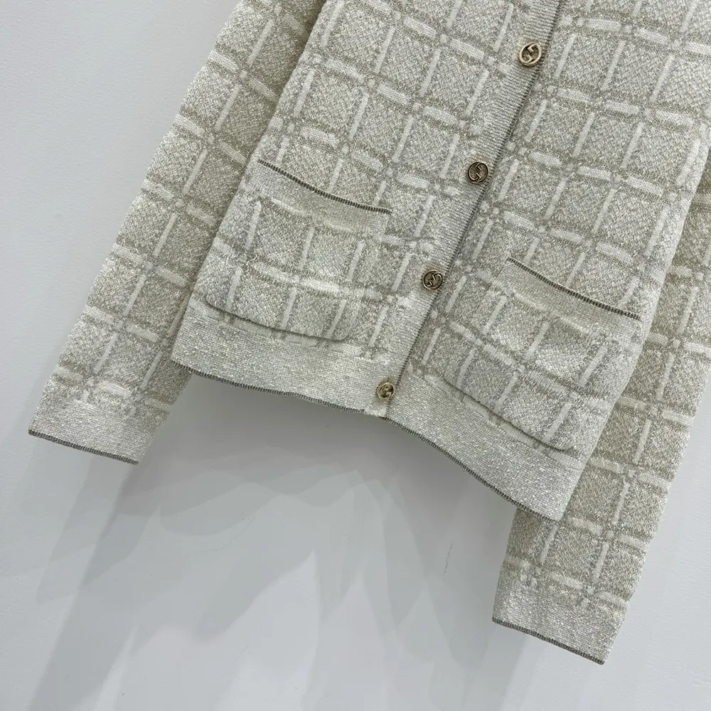 G*u*i women wool and lame check jacquard cardigan 805754xkedi9237