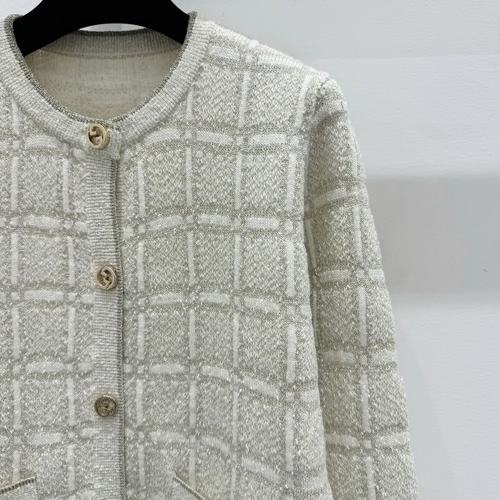 G*u*i women wool and lame check jacquard cardigan 805754xkedi9237